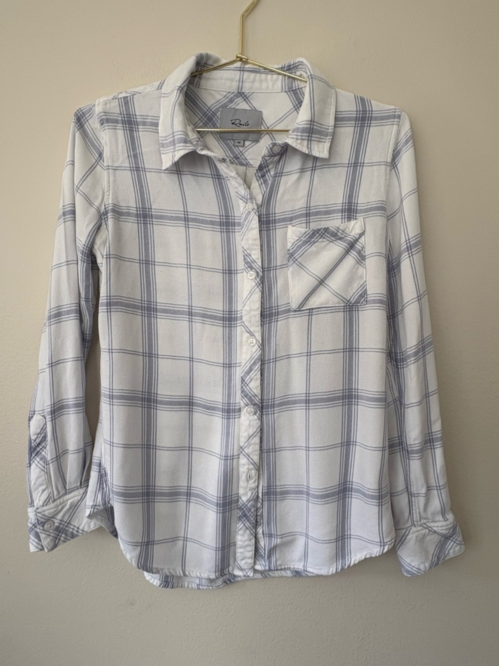 Rails Plaid Button Down Shirt White Blue Rayon XS